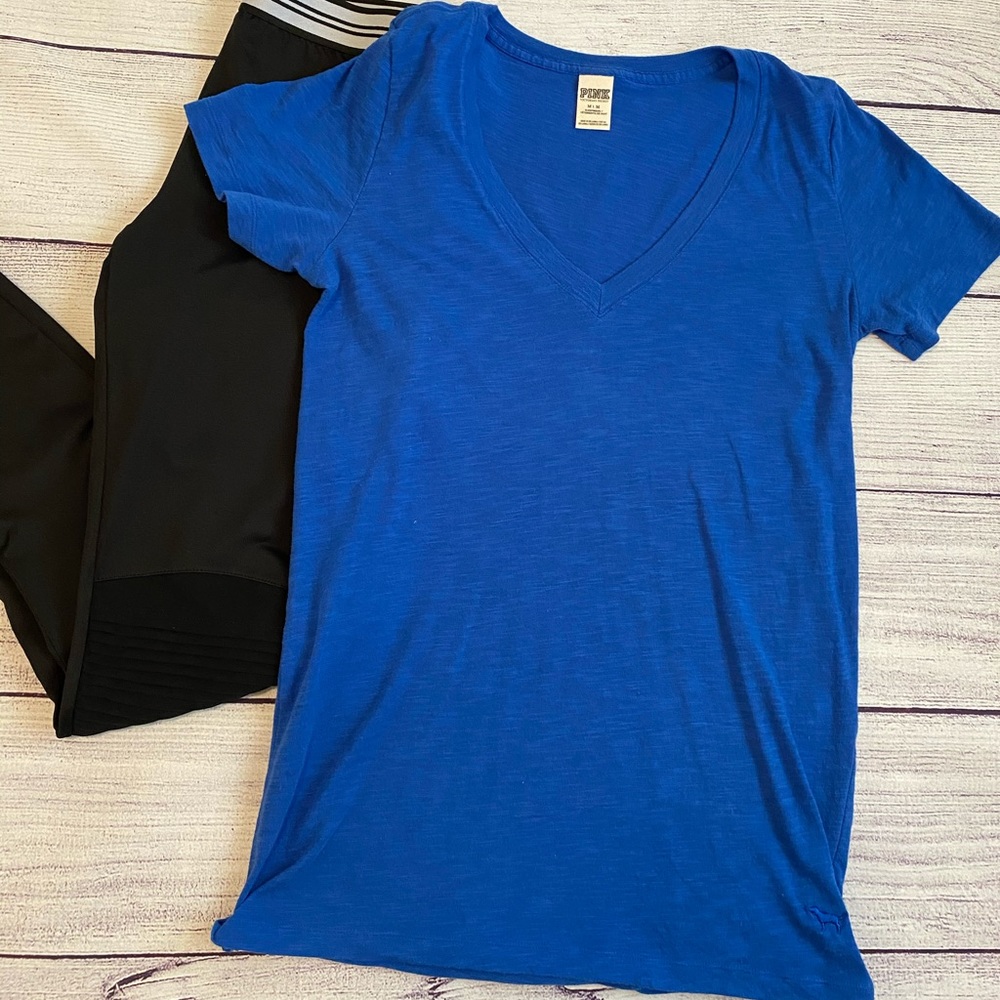 PINK blue v neck T-shirt